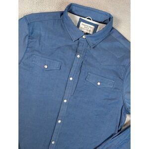 Diamond Cross Ranch Mens XL Blue Western Snap Long Sleeve Shirt Horse Embroidery